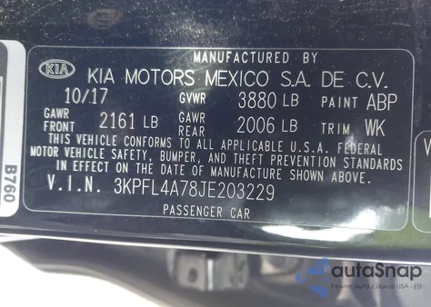 2018 Kia Forte Lx from USA, damaged, VIN 3KPFL4A78JE203229